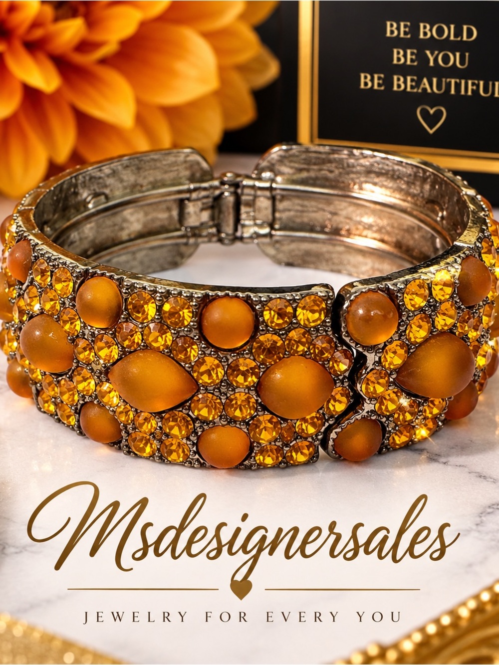 Gold-Tone Amber Crystal Cuff Bracelet